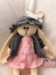 Hand-knitted rabbit toy Rosie Moonpaw