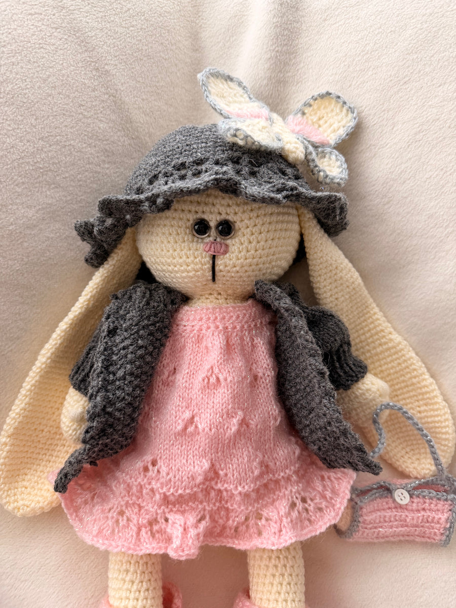 Hand-knitted rabbit toy Rosie Moonpaw