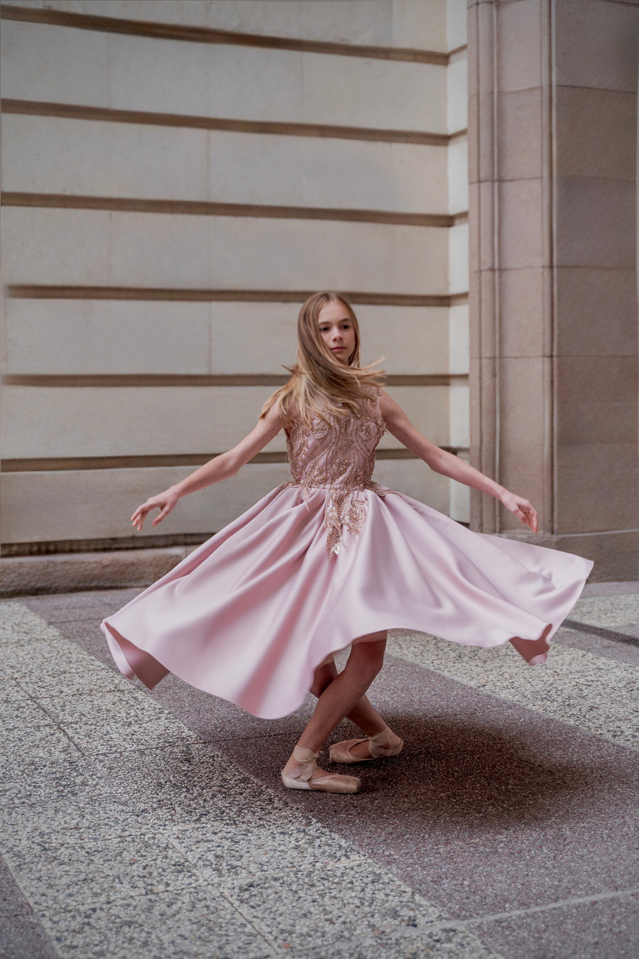 Embroidered Blush Pink Girls’ Dress