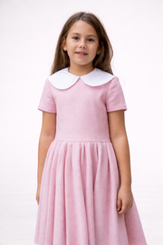 Girls’ pink wool dress with a collar