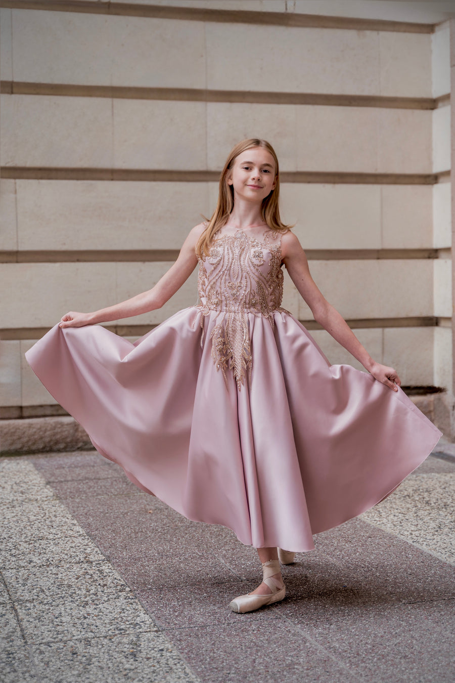 Embroidered Blush Pink Girls’ Dress