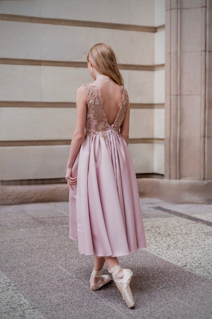 Embroidered Blush Pink Girls’ Dress