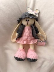 Hand-knitted rabbit toy Rosie Moonpaw