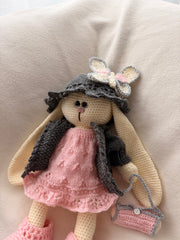 Hand-knitted rabbit toy Rosie Moonpaw