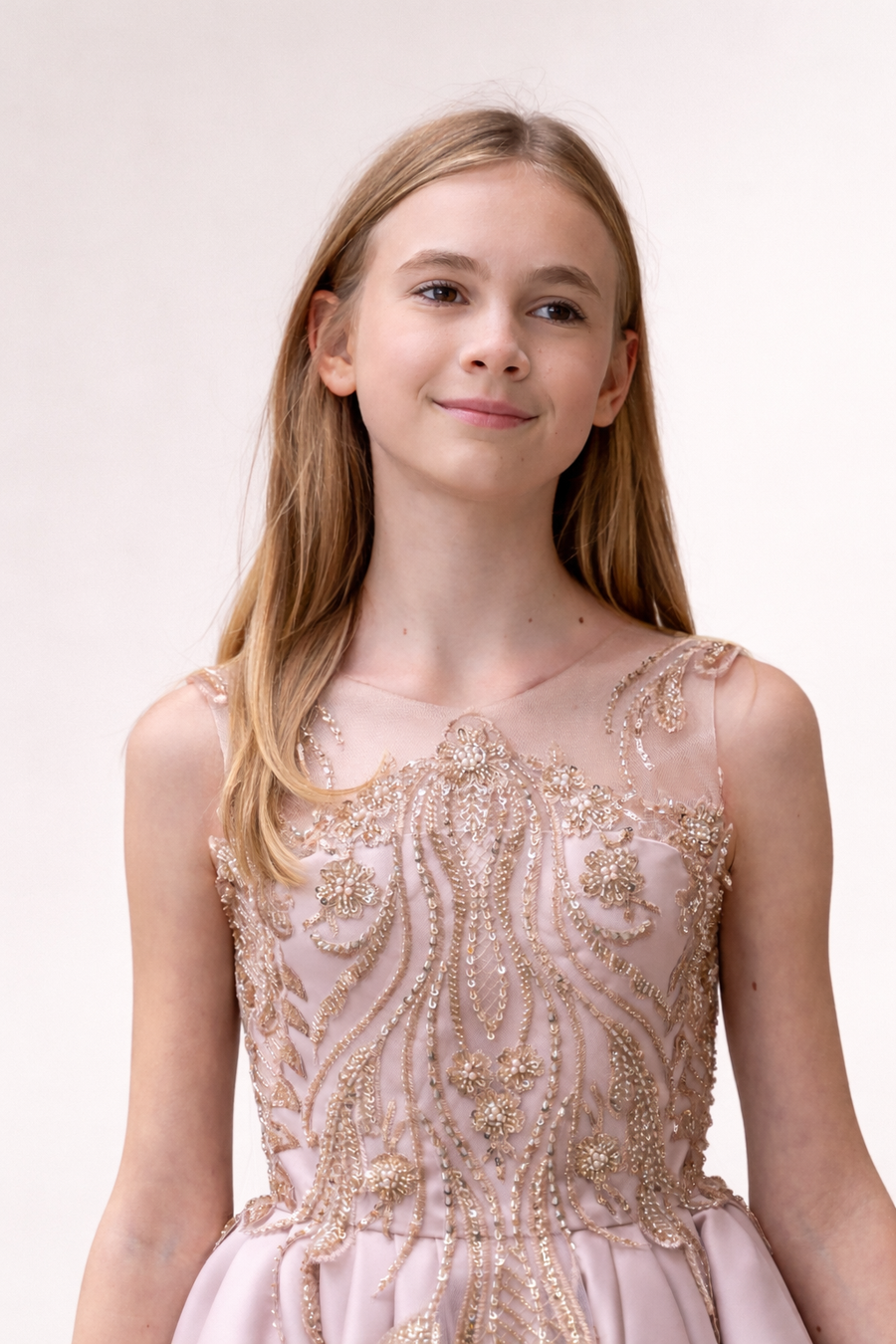 Embroidered Blush Pink Girls’ Dress