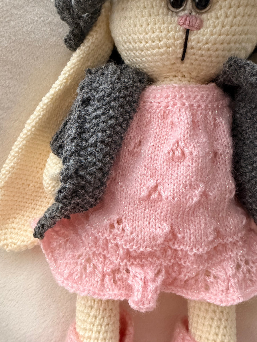Hand-knitted rabbit toy Rosie Moonpaw