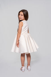 White satin dress with lace flowers