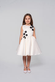 White satin dress with lace flowers