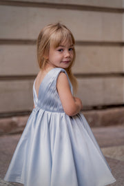 Elegant Silver Blue Girls’ Dress with Embroidered Detail