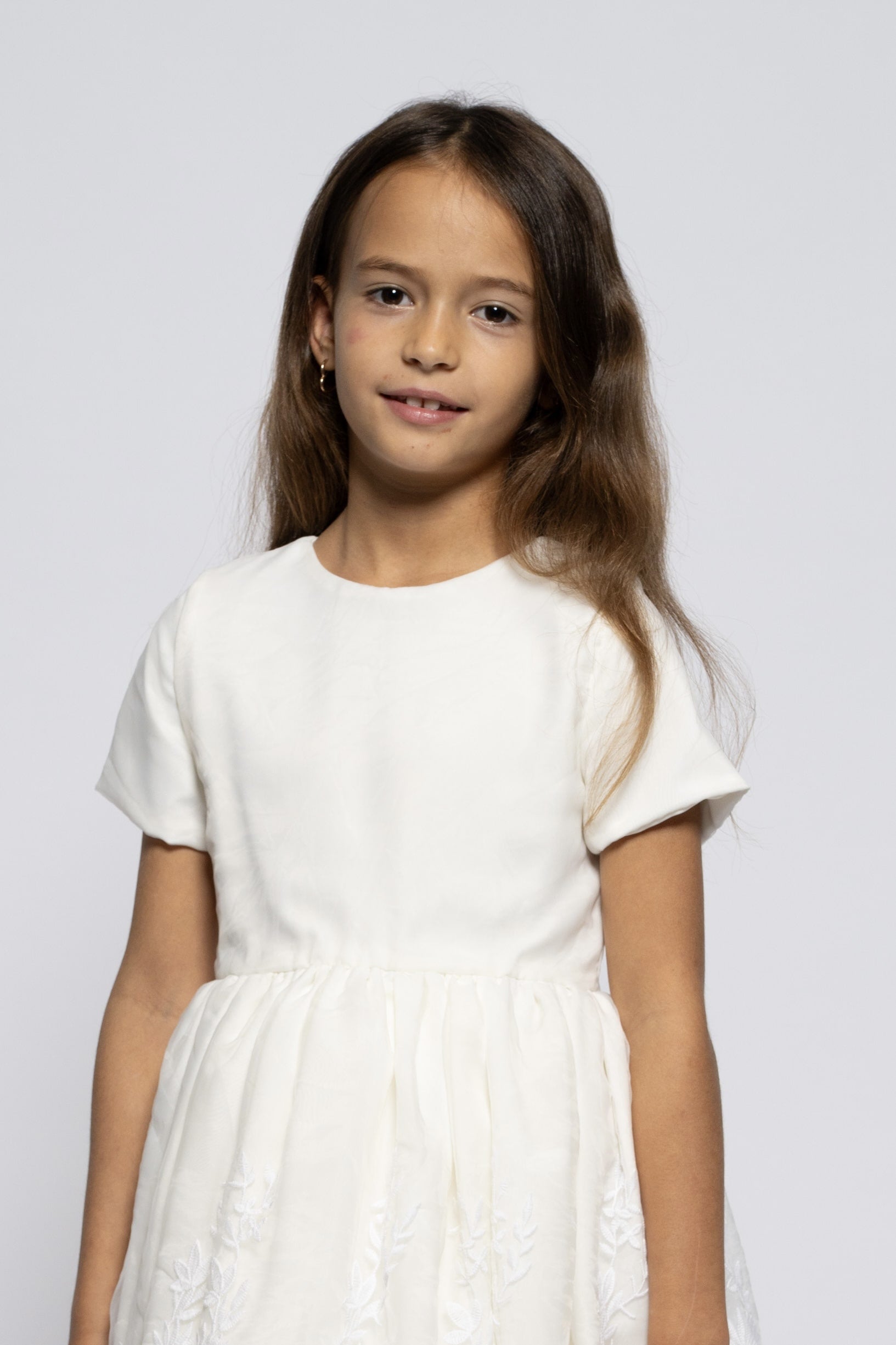 Kids white embroidered organza dress