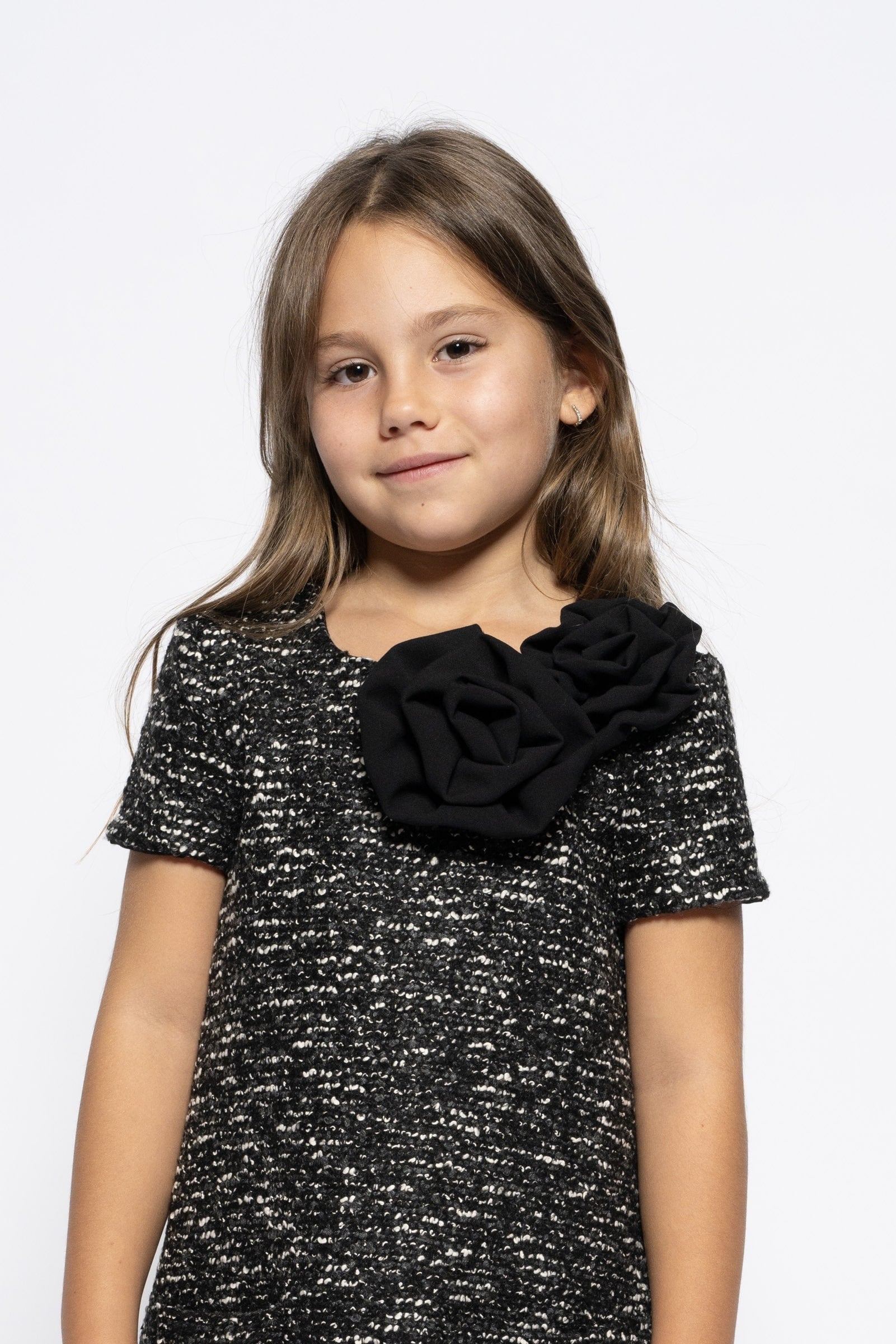 Kids black woolen dress with roses