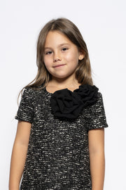 Kids black woolen dress with roses