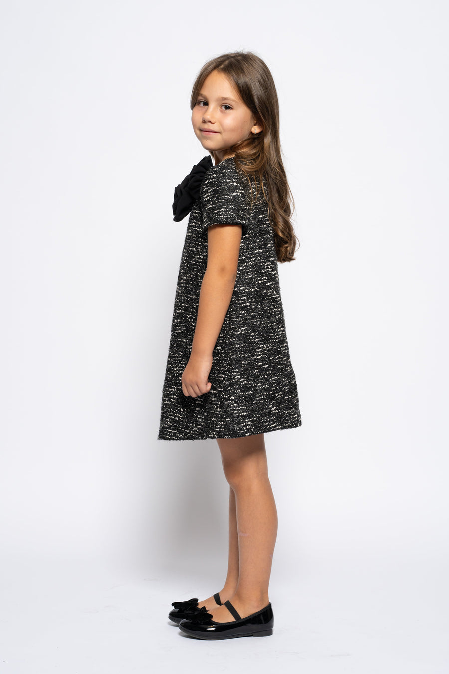 Kids black woolen dress with roses