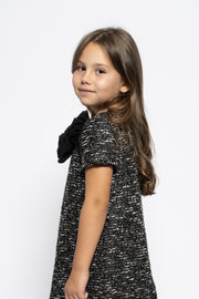 Kids black woolen dress with roses