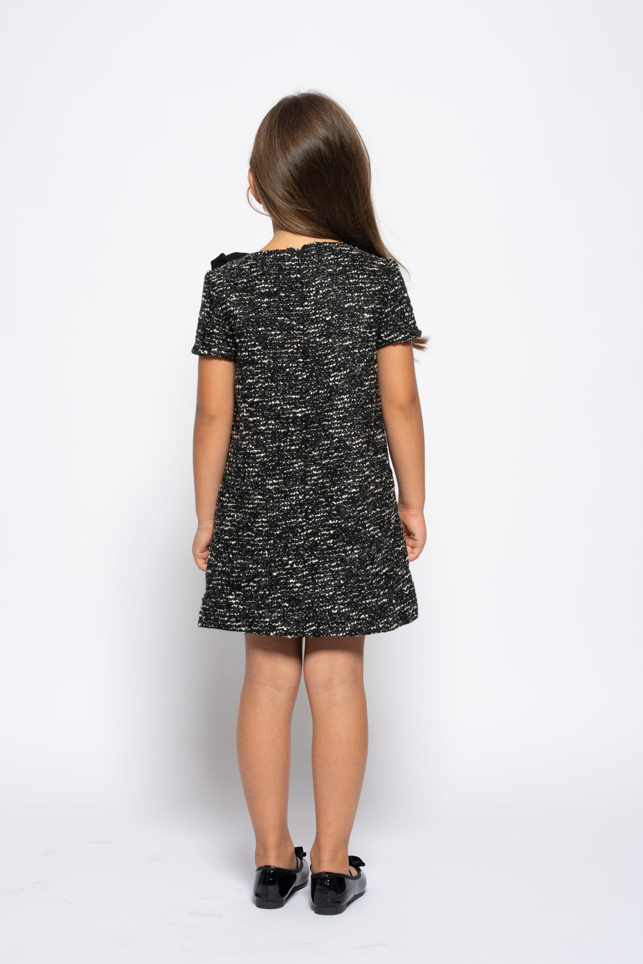 Kids black woolen dress with roses