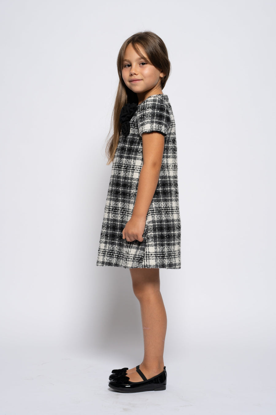 Kids plaid dress with roses