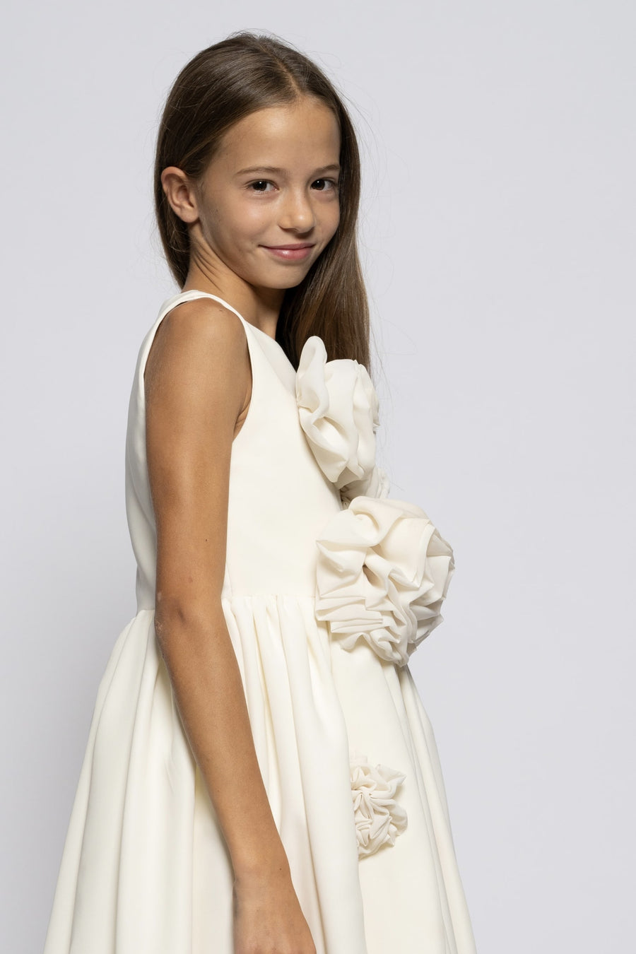 Kids white dress with large roses