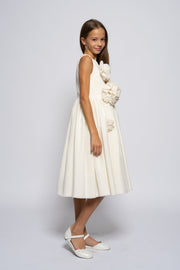 Kids white dress with large roses