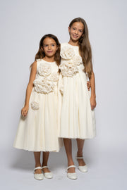 Kids white dress with large roses