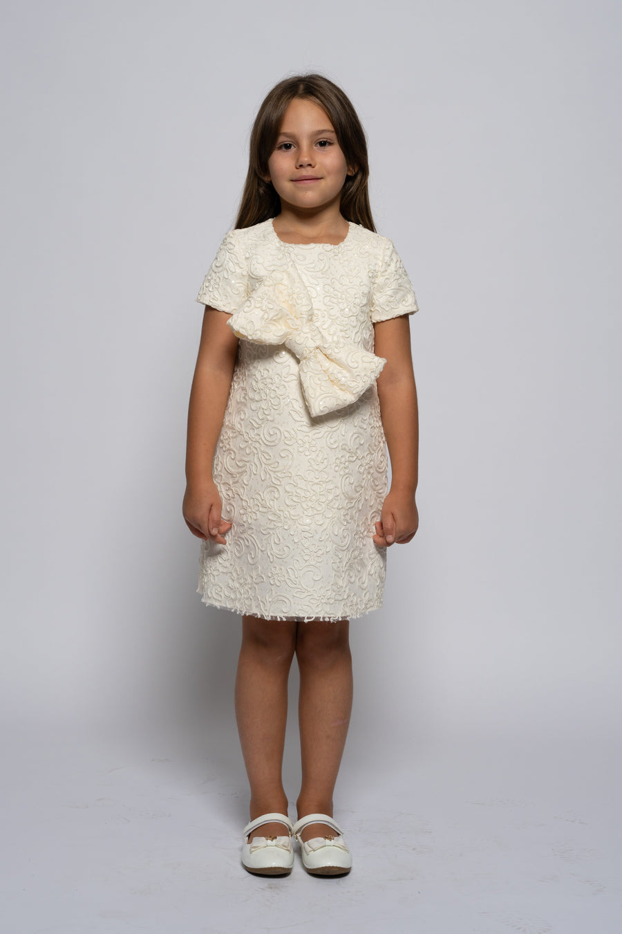 Kids white lace dress with a ribbon