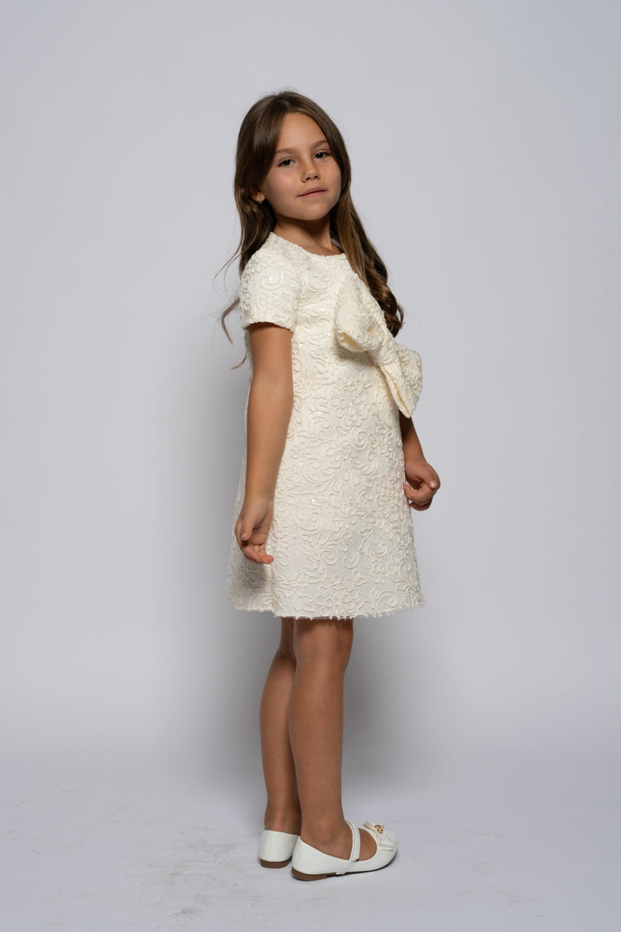 Kids white lace dress with a ribbon