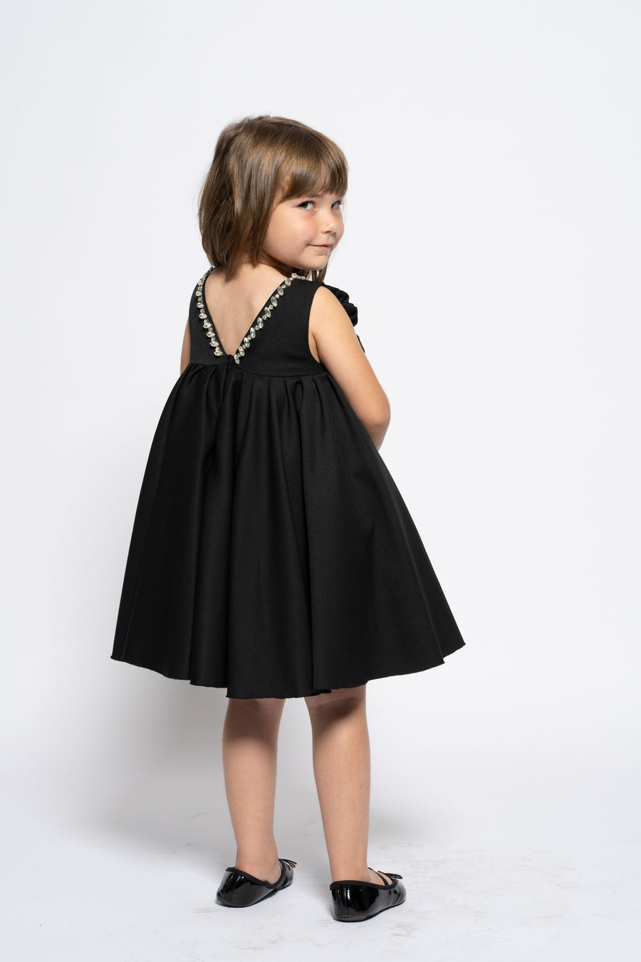 Kids black dress with roses and crystals