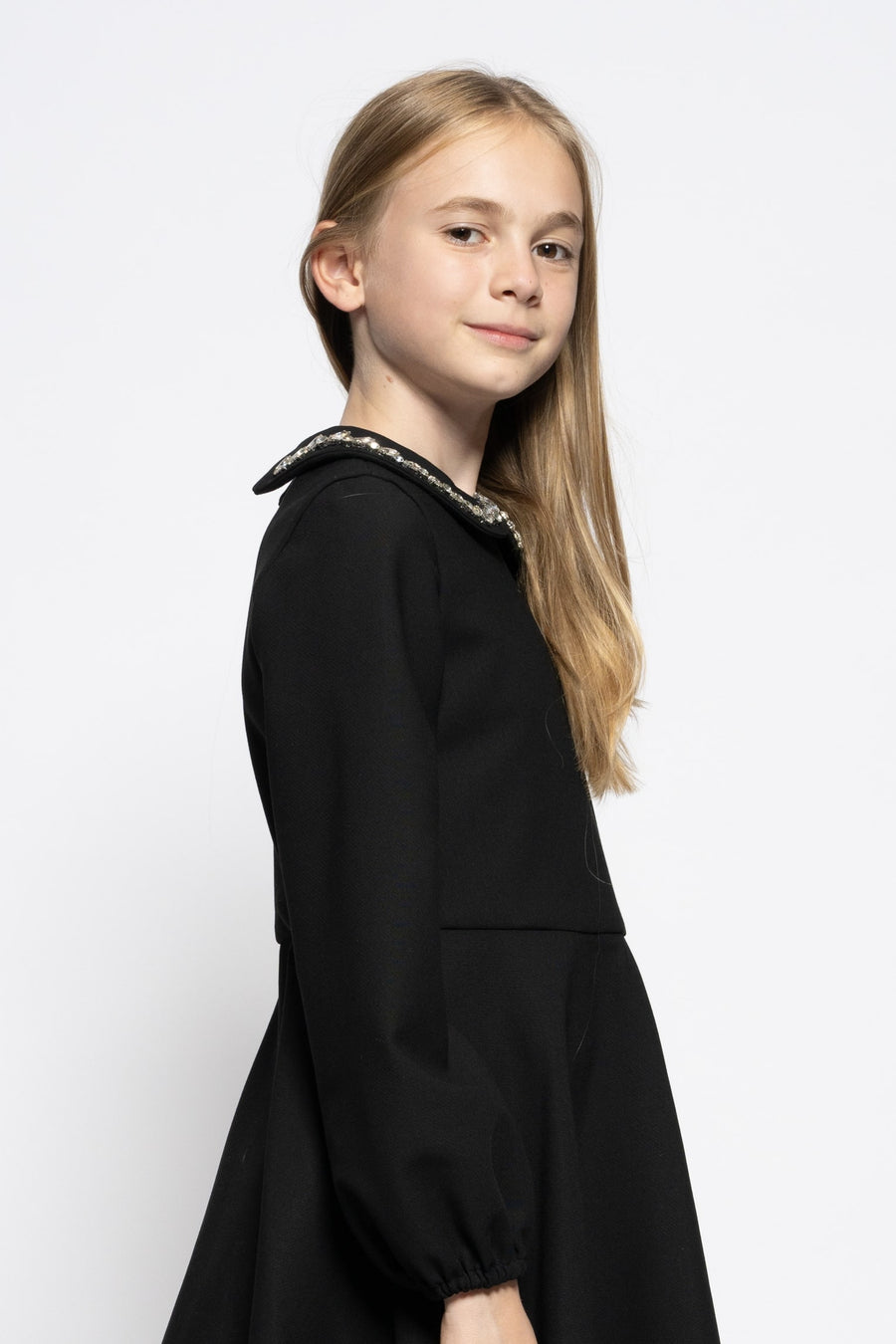 Kids black dress with crystal collar