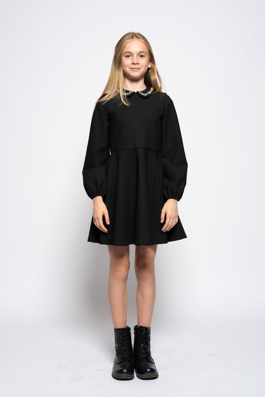 Kids black dress with crystal collar